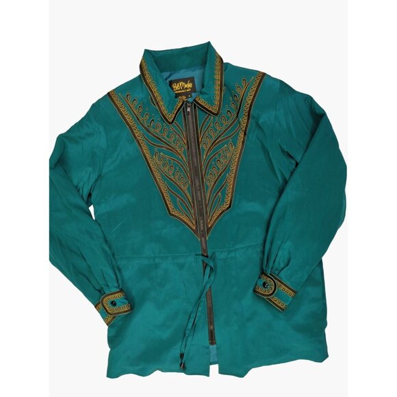 Vtg QVC Bob Mackie M Wearable Art Teal Silk Jacket Embroidered Design Zip New - Picture 7 of 13